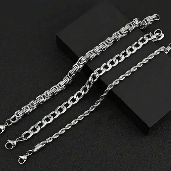 3pcs/Set Men Minimalist Stainless Steel Chain Bracelet - Picture 3 of 5